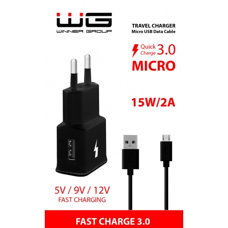 Síťová nabíječka Fast Charging (2,0A) + datový kabel Micro-USB - černá