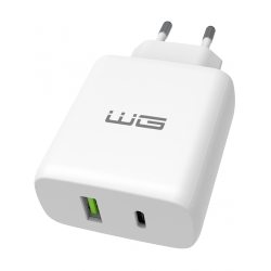 Síťová nabíječka 2xUSB/43W/25W USB-C PD3.0/PPS/QC4+ 18W/white/bez kabelu/paper box