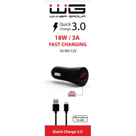 Autonabíječka Fast Charging USB (2,4A) + datový kabel Micro USB - černá