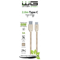 EKOLOGICKÝ DATOVÝ KABEL USB-A (MALE) TO TYPE-C (MALE) 2M - ECO HEMP