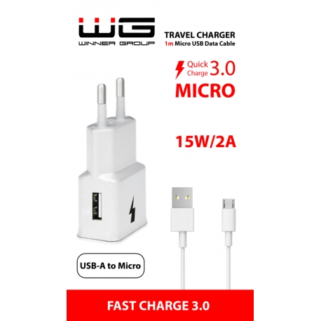 Síťová nabíječka Fast Charging (2,0A) + datový kabel Micro-USB - bílá