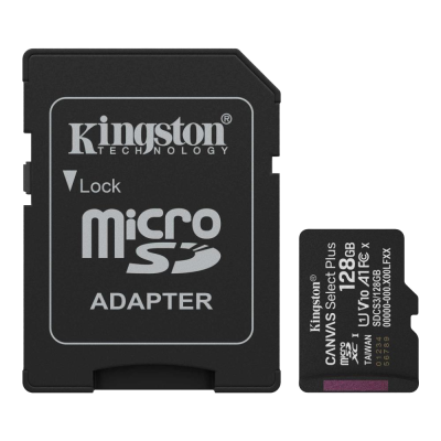 Paměťová karta Kingston microSD 128GB Canvas Select+ G3 + adaptér - černá