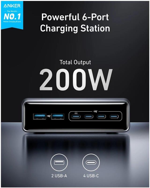Nabíjecí stanice Anker Prime 200W, 4x USB-C, 2x USB - černá - Obrázek 5