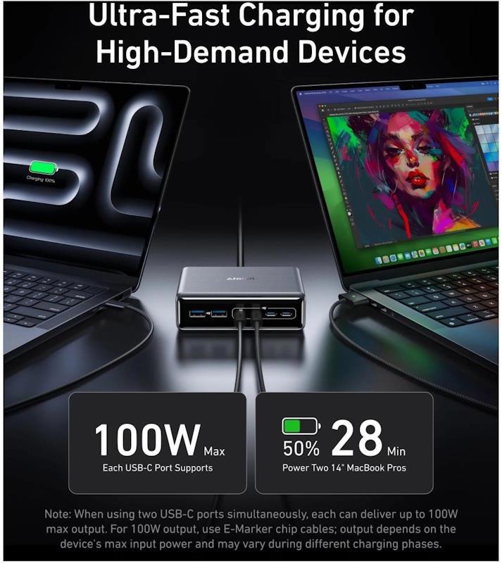 Nabíjecí stanice Anker Prime 200W, 4x USB-C, 2x USB - černá - Obrázek 4